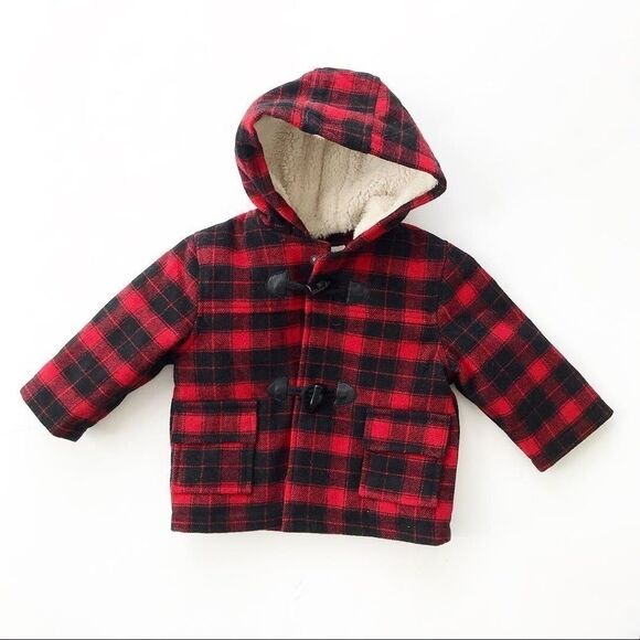 Joe Fresh hooded plaid wool blend coat EUC 6-12m - Picture 1 of 3